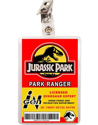 JURASSIC PARK RANGER License ID Badge Cosplay Costume Name Tag Prop £8.90 - PicClick UK