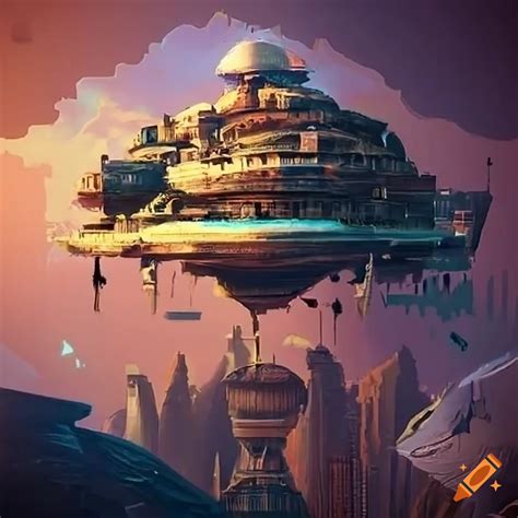 Floating sci-fi cityscape on Craiyon
