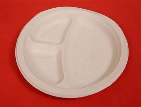 Ceramic White 10" Biodegradable 3 Compartment Plate, For Hotel at best ...