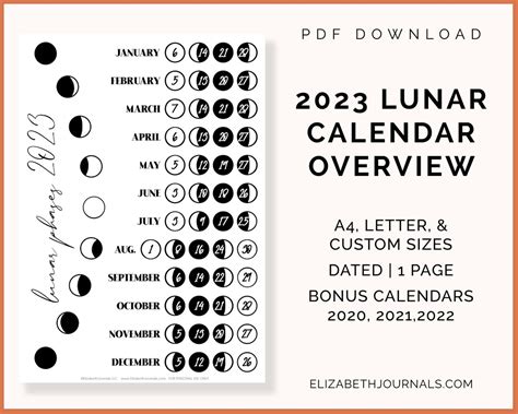 2023 Lunar Calendar A4 Letter and Custom Size Digital Planner & Printable Bullet Journal PDF ...