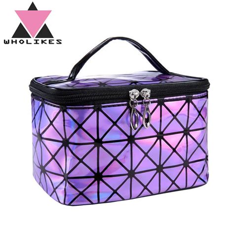 Wholikes Fashion Brand of Women's Purple PU Leather Cosmetic Bag Travel Organizer Necessarie ...