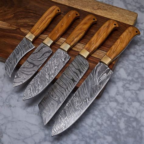 Damascus steel Chef knife set handmade With olive oil wood handle # ...