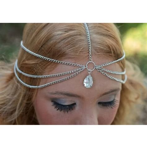 Silver Color Crystal Indian Headband Hair Accessories Head Jewelry Rhinestone Forehead Head ...