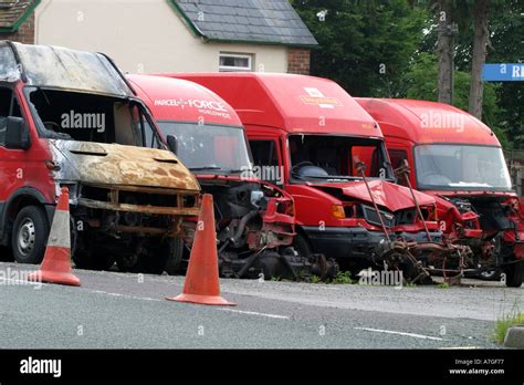 Accident damaged Royal Mail and Post Office vans on a garage Stock Photo, Royalty Free Image ...