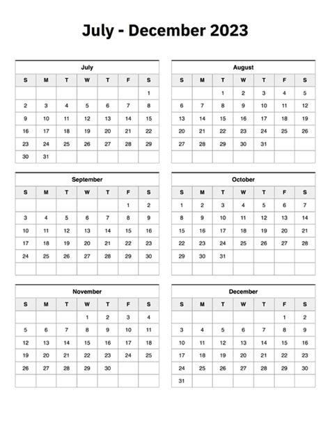 July to December 2023 Calendar - A Printable Calendar