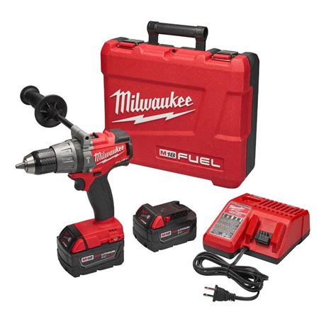 Milwaukee M18 FUEL 18-Volt Lithium-Ion Brushless Cordless 1/2 in. Hammer Drill/Driver w/ (2) 5 ...