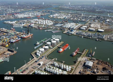 Netherlands, Rotterdam, Port, Harbour. Oil storage. Aerial Stock Photo ...