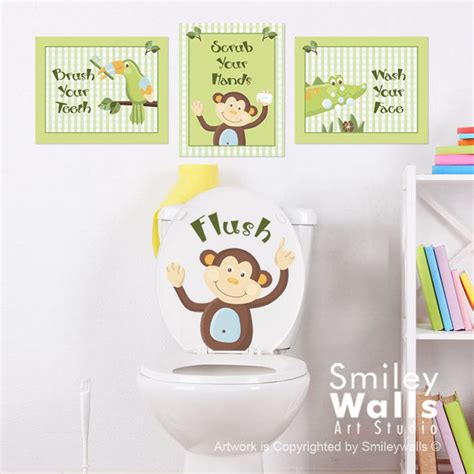 Kids Bathroom Wall Art Monkey Bathroom Prints Stickers - Etsy