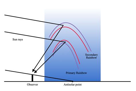 Explain how the formation of the rainbow occurs.