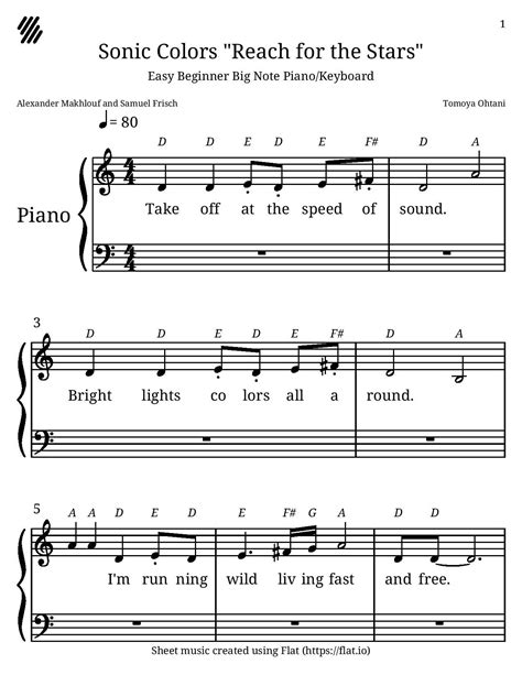 Sonic Colors Reach for the Stars Easy Beginner Piano Sheet Music Notes ...