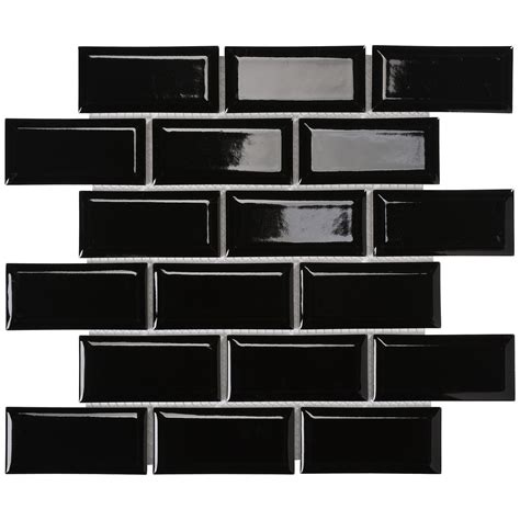 Decor8 Tiles 291 x 296 x 6mm Black Gloss Metro Ceramic Mosaic Tile ...