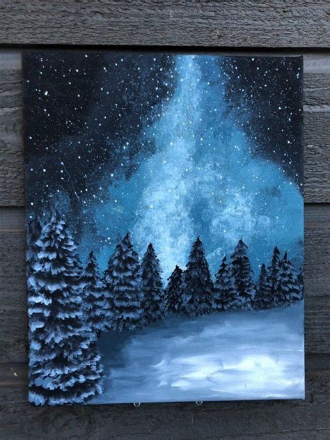 Starlit Winter Forest Teal 11x14 Acrylic | Etsy | Original canvas ...