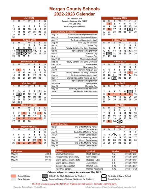 2022-2023 School Calendar | Morgan County Schools