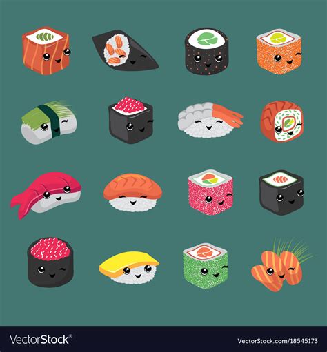 Cute and fun japanese sushi cartoon Royalty Free Vector