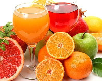 HD wallpaper: five clear glass shot glasses, fruit, juice, freshly ...