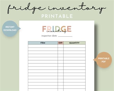 Simple Fridge Inventory List Printable, Fridge Contents Tracker, Family Meal Planning, Home ...