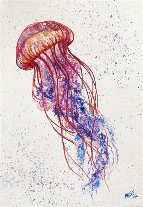 Aquabun Art: "Jellyfish" - watercolor and colored pencil