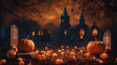 Premium Photo | Image of a halloween scene with pumpkins