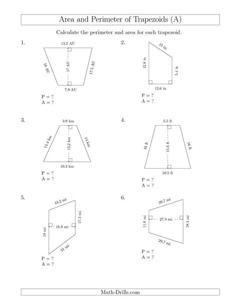 The Calculating the Perimeter and Area of Trapezoids (Larger Numbers ...