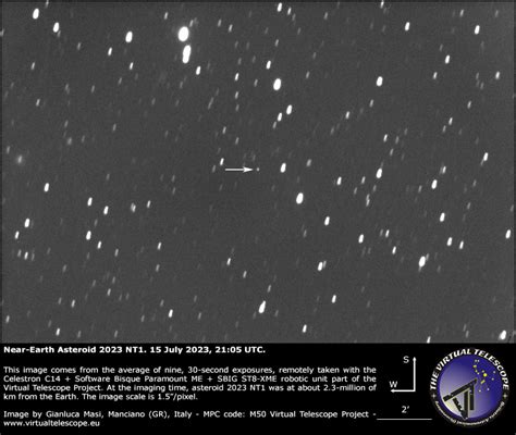 Near-Earth Asteroid 2023 NT1 extremely close encounter: a image - 15 July 2023 - The Virtual ...