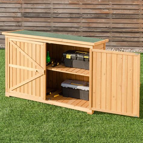 Goplus Wooden Garden Shed Outdoor Storage Cabinet Fir Wood Double Door ...