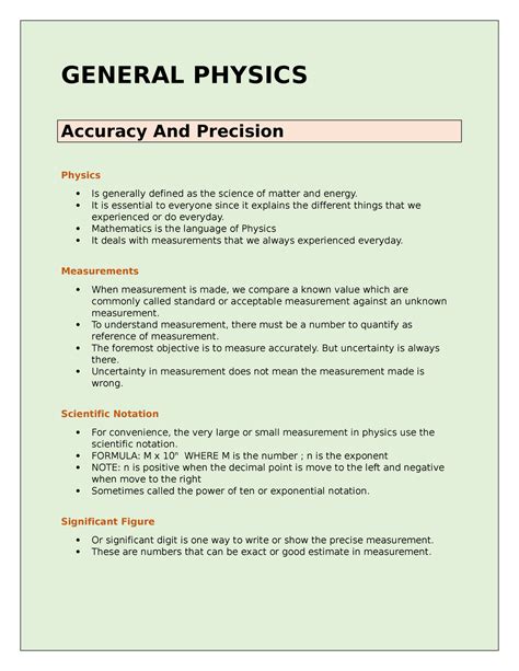 Accuracy And Precision - GENERAL PHYSICS Accuracy And Precision Physics Is generally defined as ...