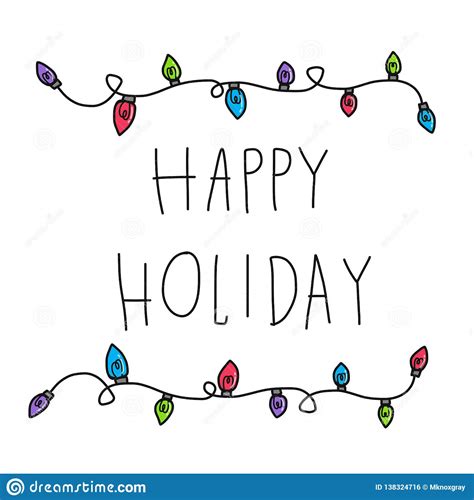 Happy Holiday Word and Colorful Party Light Doodle Style Illustration Stock Vector ...