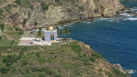 4.8K stock footage aerial video of an Oceanfront gold domed building, Little St James Island ...