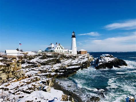 Portland Head Light Winter View after Snow Stock Image - Image of ...