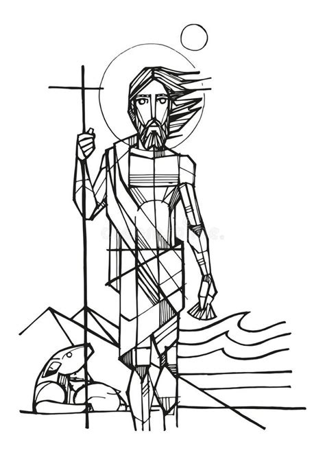 Hand Drawn Illustration of Saint John the Baptist Stock Vector - Illustration of catholic ...