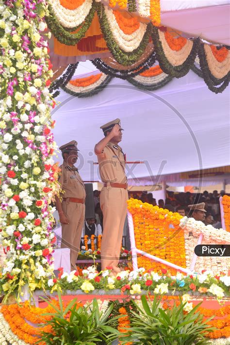 Image of Police Personals Saluting on the stage At republic Day Celebrations-YV190479-Picxy
