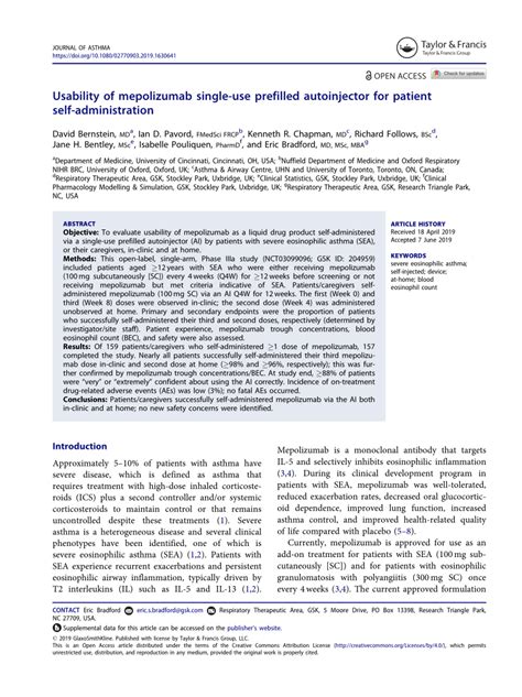 (PDF) Usability of mepolizumab single-use prefilled autoinjector for patient self-administration