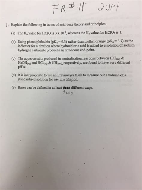 Solved Explain the following in terms of acid-base theory | Chegg.com