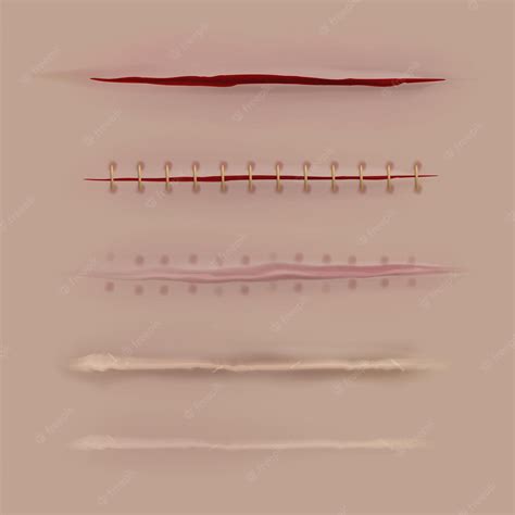 Premium Vector | Surgical sutures healing stages. Realistic bloody ...