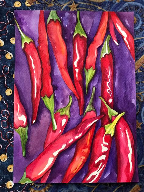 Red Chili Pepper Watercolor Original Painting Food Art - Etsy