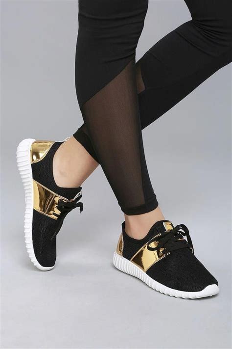 What Women S Shoes Are In Fashion #LowPriceWomensRunningShoes | Black and gold sneakers, Gold ...