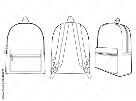 Backpack fashion flat technical drawing template Stock Vector | Adobe Stock