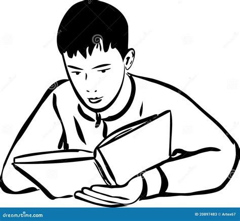 Boy Reading A Book Outline Cartoon Vector | CartoonDealer.com #20897483