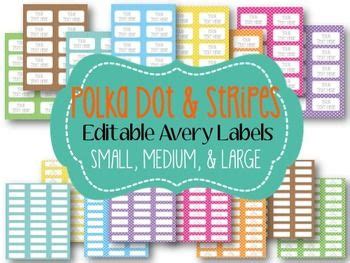 Editable polka dot and stripes aver labels! 3 sizes included. OVER 80 PAGES of labels! Avery ...