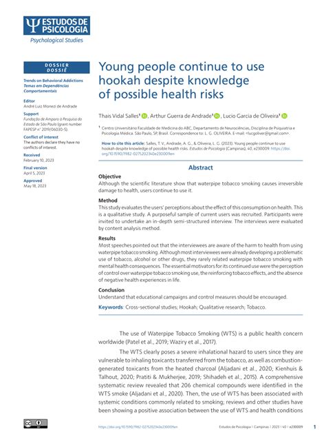 (PDF) Young people continue to use hookah despite knowledge of possible ...