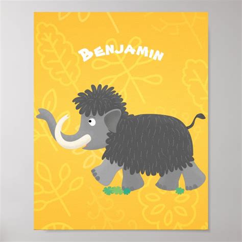 Cute woolly mammoth cartoon illustration poster | Zazzle.com