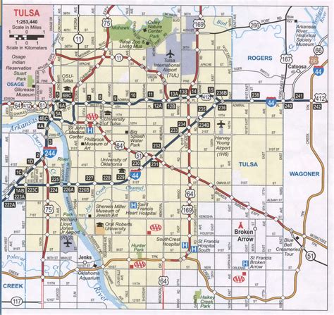 Tulsa OK roads map, free highway Tulsa city and surrounding area