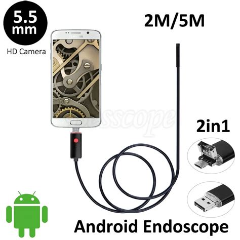 5.5mm Lens Android USB Endoscope Camera 2M 5M Flexible Snake USB Pipe Detection Android Phone PC ...