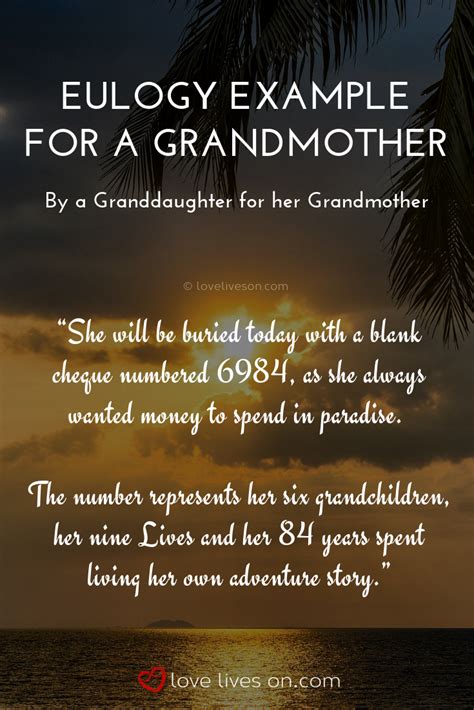 Eulogy Examples | Grandmother's Eulogy by her Granddaughter. Grieving the loss of her Grandma ...