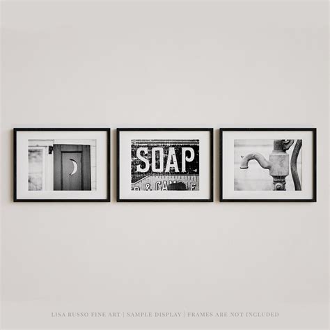 Black and White Bathroom Art Prints or Canvas Set, Farmhouse Bathroom ...