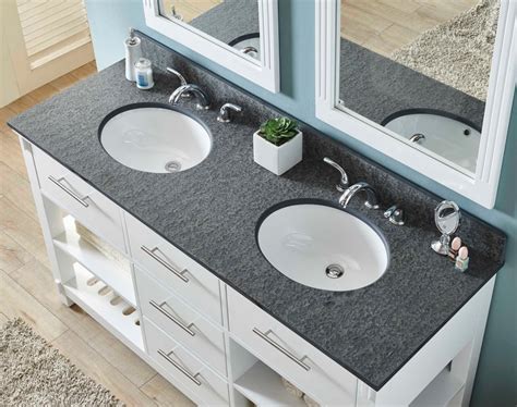 60" Double Sink Bathroom Vanity in White Finish with Polished Textured Surface Granite Top - No ...