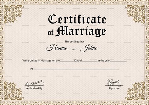 Template For Marriage Certificate