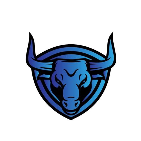 a bull's head in the center of a blue circle with horns on it