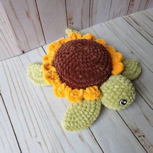 Crochet Sunflower Turtle, Crochet Sunflower, Turtle Plush, Turtle Stuffed Animal, Stuffed ...