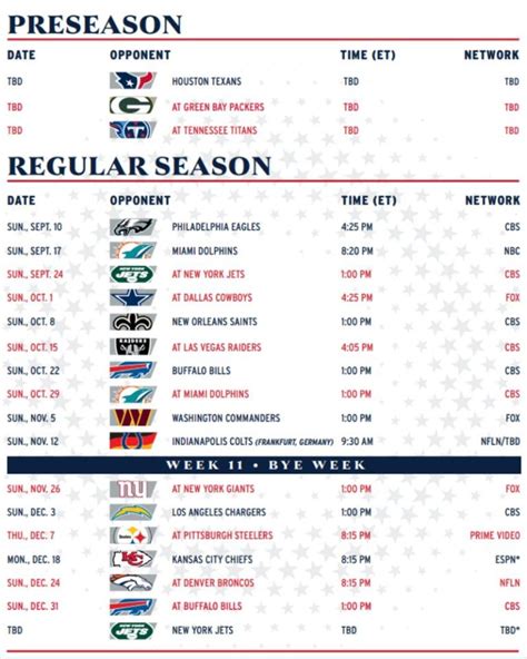 Complete 2023-2024 NE Patriots Schedule - 107.9 The Mix